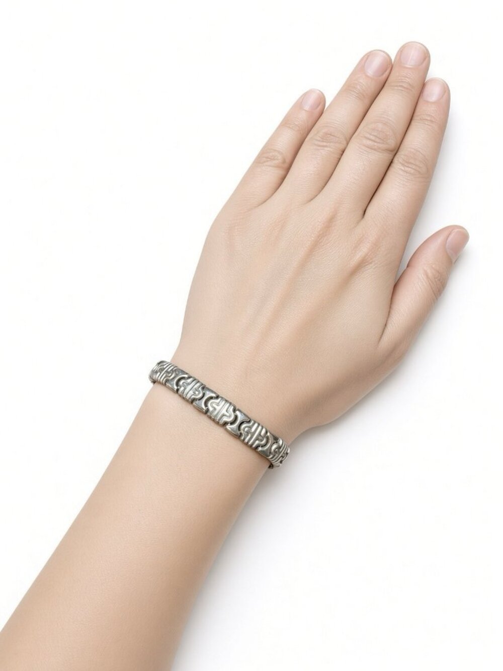 925 Sterling Silver Geometric Link Bracelet 7 Inch Box Clasp Safety Catch 18g